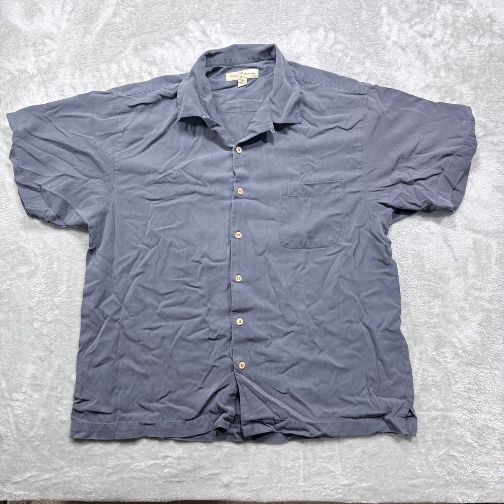 Vintage Tommy Bahama 100% Silk Camp‎ Shirt Mens XXL Solid Blue Y2K Resort